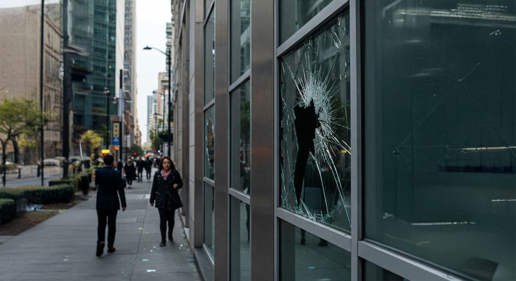 broken glass on a busy street