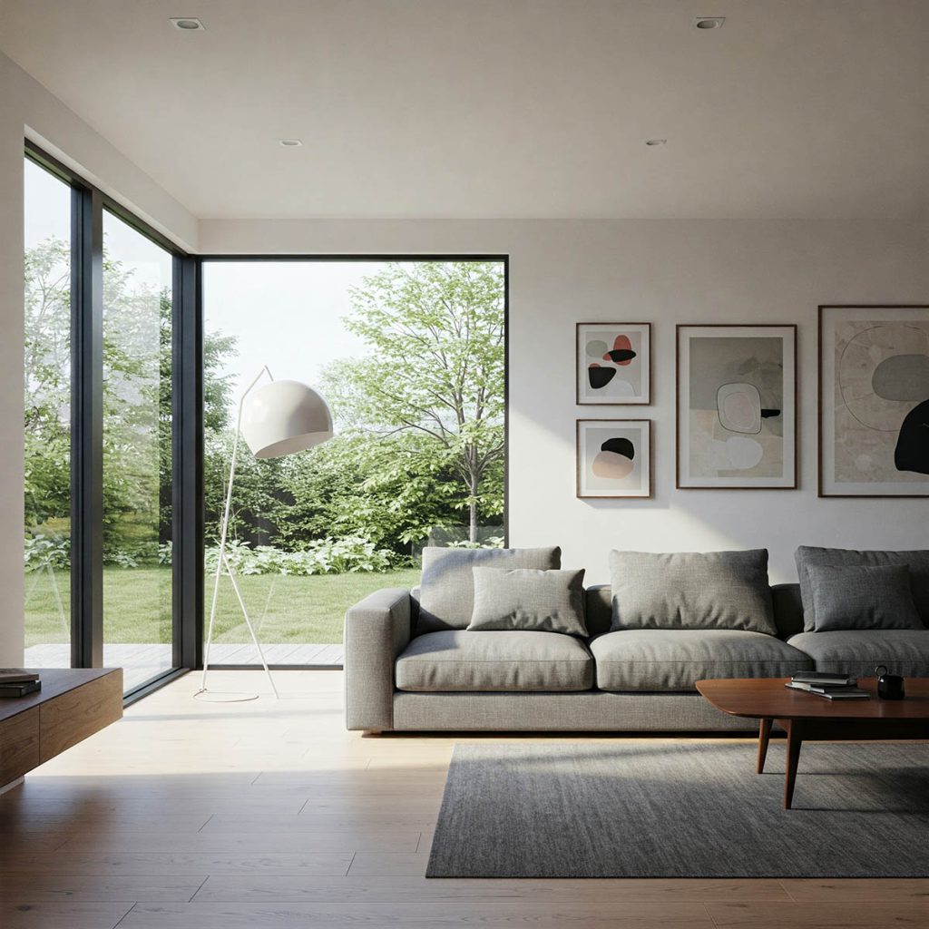 living room with sun control films